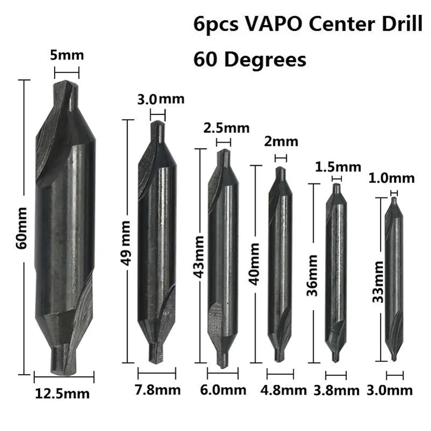 HSS Center Drill Bit Set 1.0/1.5/2.0/2.5/3.5/5mm Countersink Drill Bit 60 Degrees Combined Center Drills for Metal(6pcs Set-01) MOICEYHF