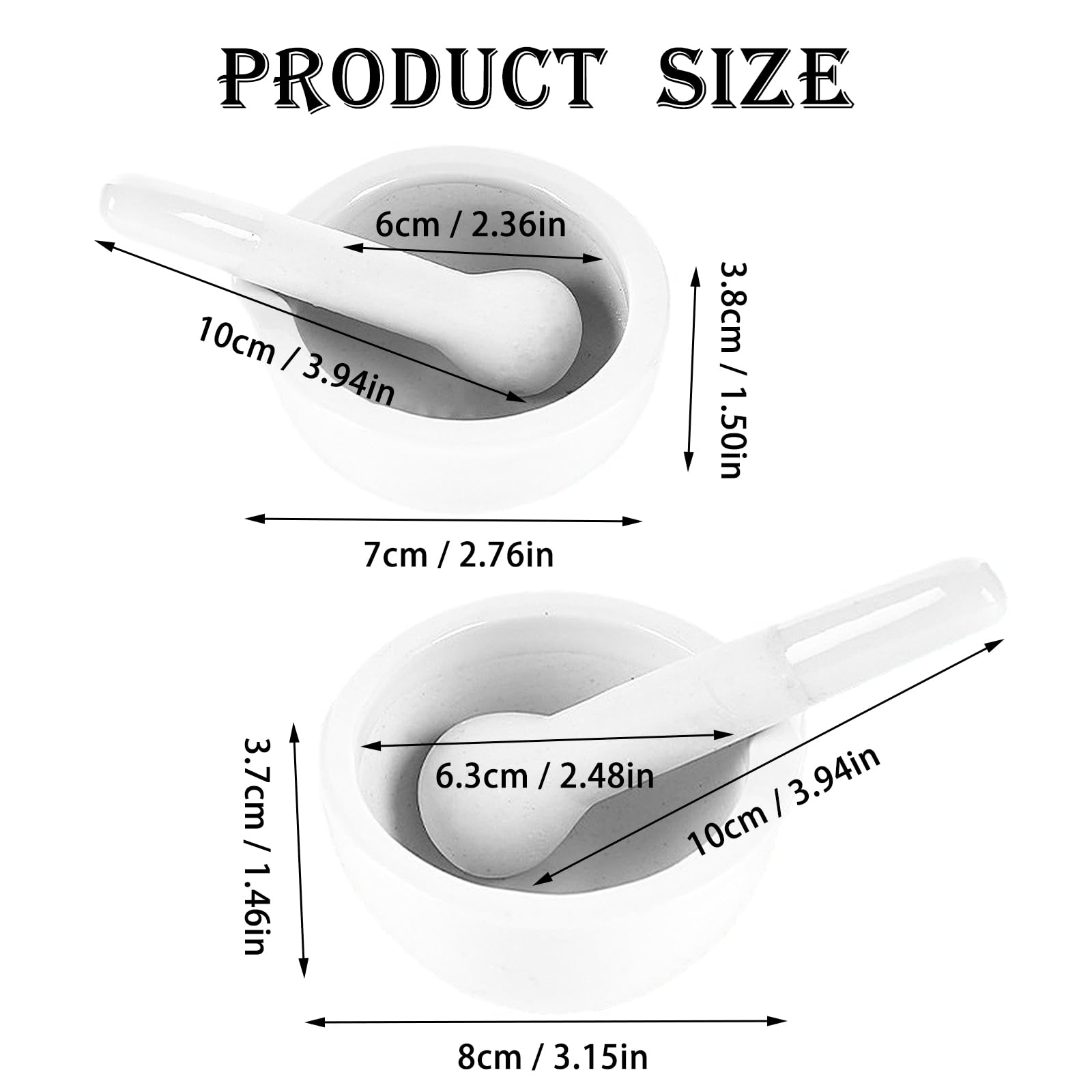 2 Pièces 55ml, 80ml, Mortier Pilon Cuisine, Pilon Cuisine, Mortar and Pestle, Petite Taille, Matériau Céramique, pour les Épices de Cuisine et le Broyage en Laboratoire