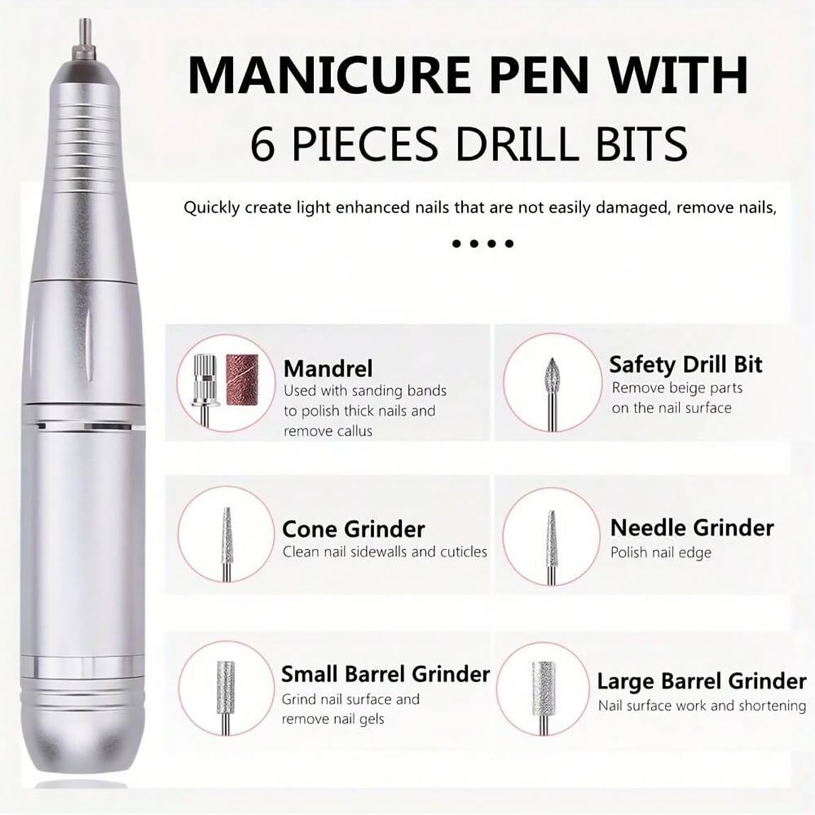 Professional 45000RPM Electric Portable Nail Drill Machine Rechargeable Low Noise Nail Sander File for Manicure Salon Tool (Dazzle)