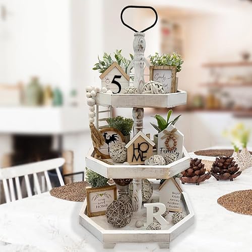 MRPAPA Soporte de bandeja de 3 niveles, decoración de cocina de granja grande con fácil montaje, bandejas decorativas rústicas de 3 niveles, soporte