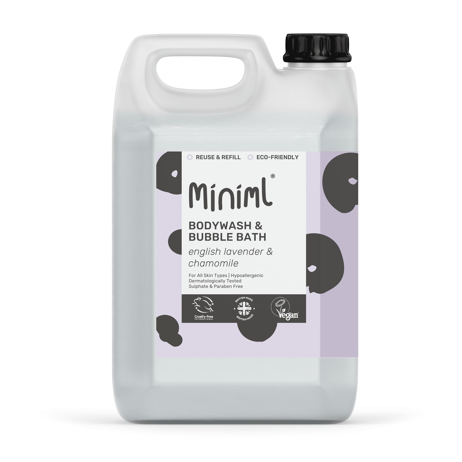 Miniml Natural Eco Hair Body Wash and Bubble Bath – 5L Refill Lavender and Chamomile - For all skin types - Hypoallergenic Dermatologically Tested - Sulphate & Paraben Free, Vegan & Cruelty Free