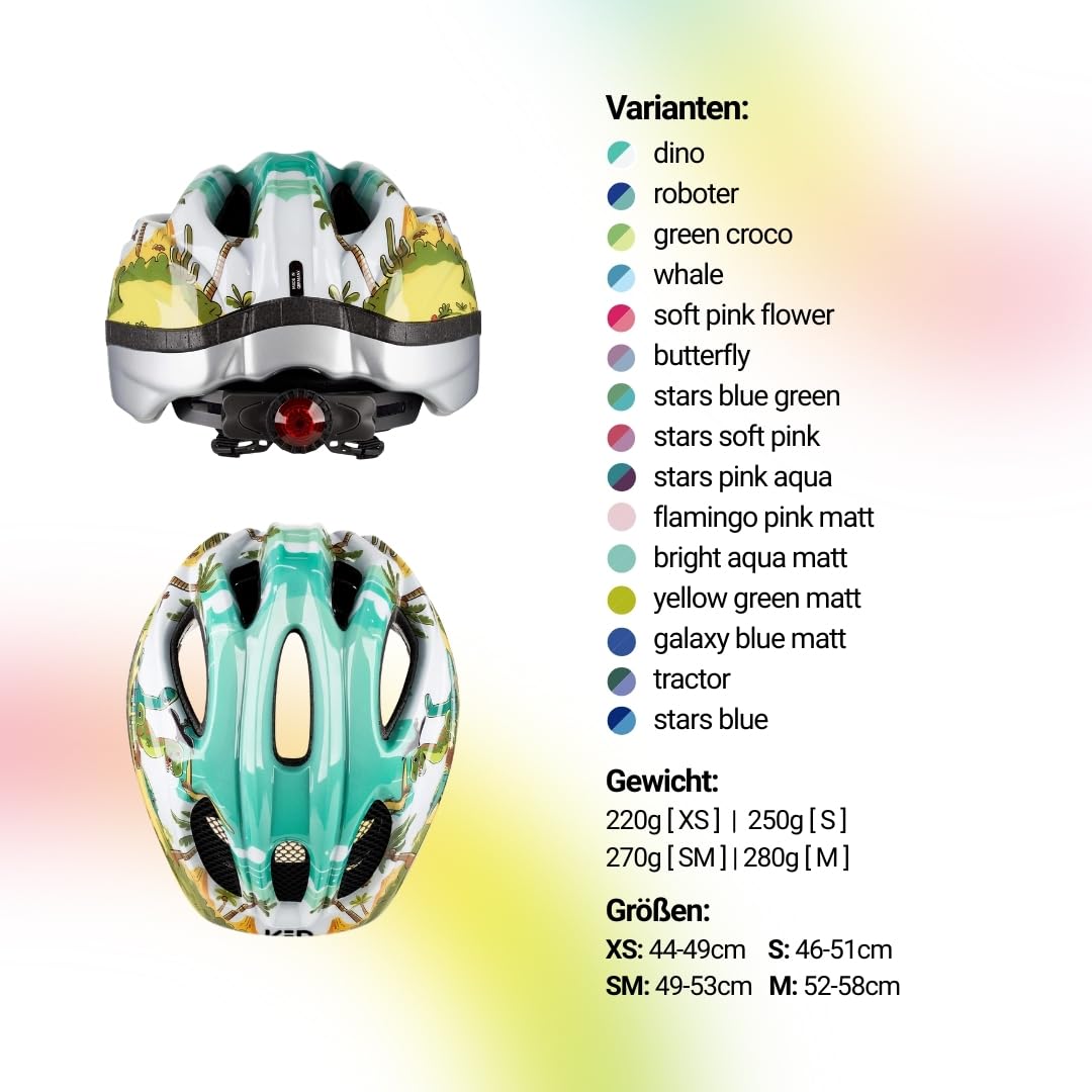 KED Meggy II Trend I dziecięcy kask rowerowy, siatka chroniąca przed owadami, zintegrowana tylna lampka LED, technologia maxSHELL