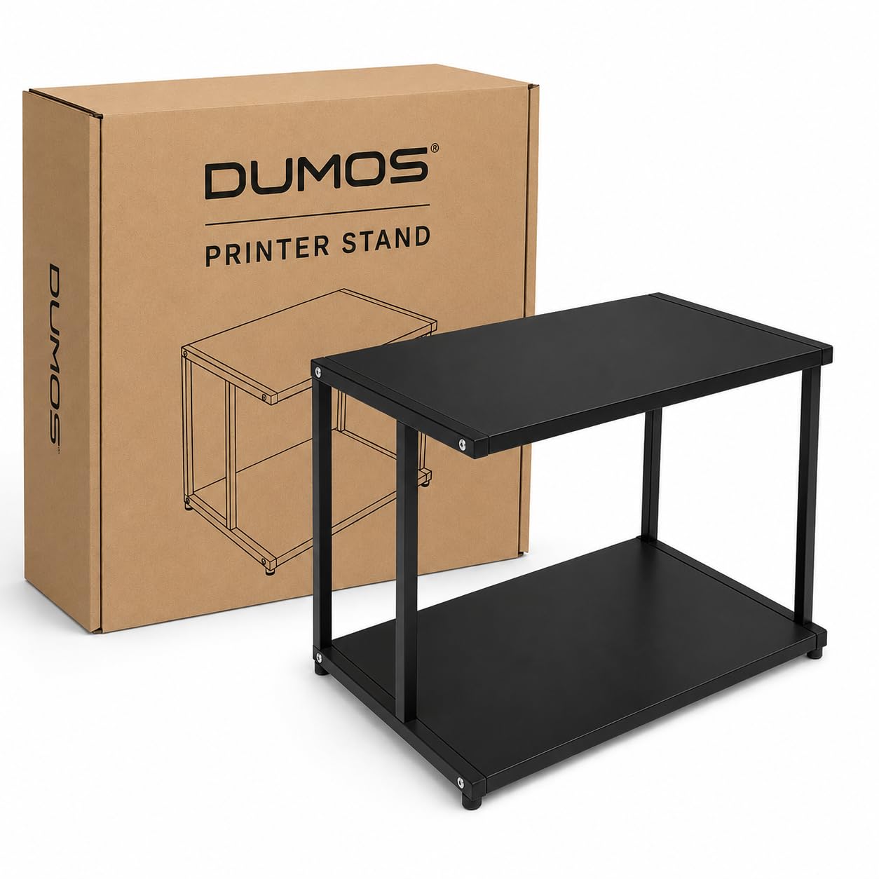 DUMOS 2-Tier Black Printer Stand for Desk, Multi-Purpose Desktop Printer Table with Storage Shelf, Heavy Duty Printer Organizer for Home Office, Scanner, Fax Machine & Office Supplies-image-1