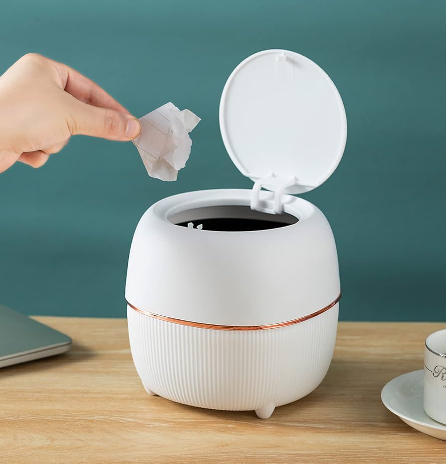 MLINS 2pcs Portable Trash Can Desk Bin Table Desktop Dustbin Imitation Wood Grain Trash Can