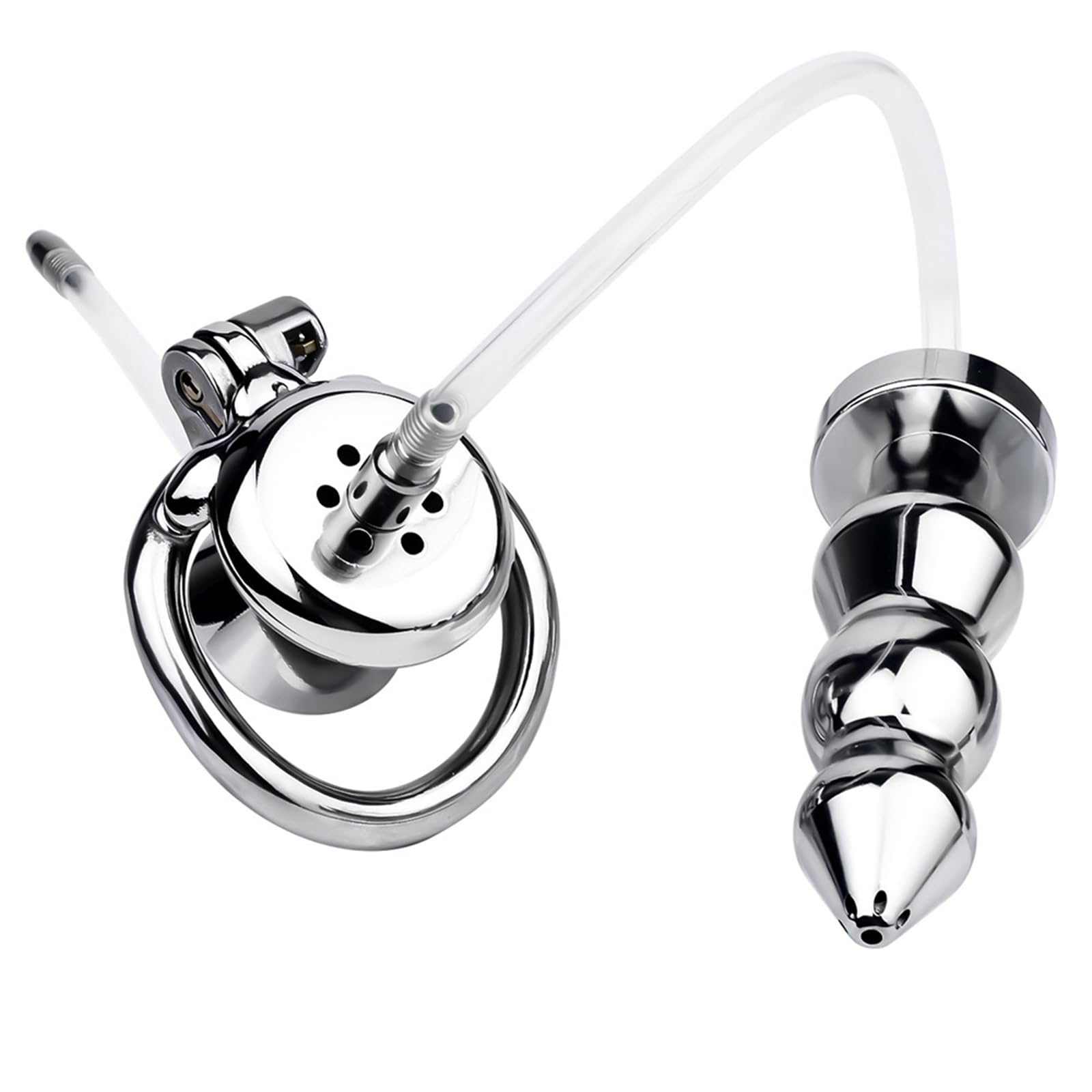 MäNner KeuschheitsgüRtel Edelstahl HahnkäFig Flacher PeniskäFig Mit Hohlen Silikonkatheter Und Analplug KeuschheitskäFig Penis RüCkhaltegeräT Prostata Stimulator Extrem Sextoy MäNner(50mm)