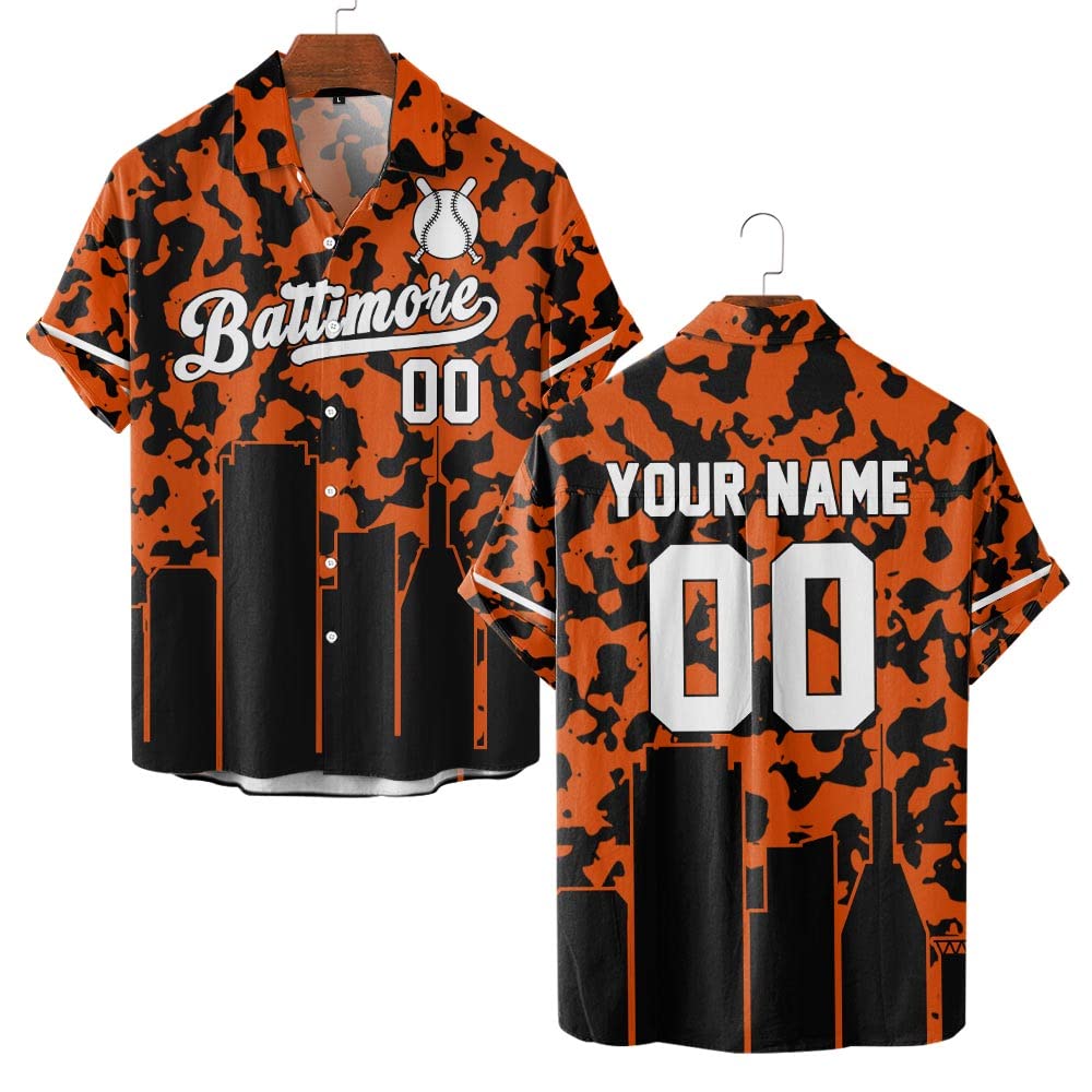 Men Baseball Sport Customized Hawaiian Button-Down Shirt Personalized Name Number Team Logo Apparel Top Presents S-6XL
