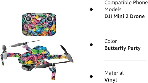 Miniatura 5 de MightySkins - Compatible con DJI Mini 2 Dron portátil - Fiesta de mariposas  Funda protectora de vinilo duradera y única  Fácil de aplicar, quitar y
