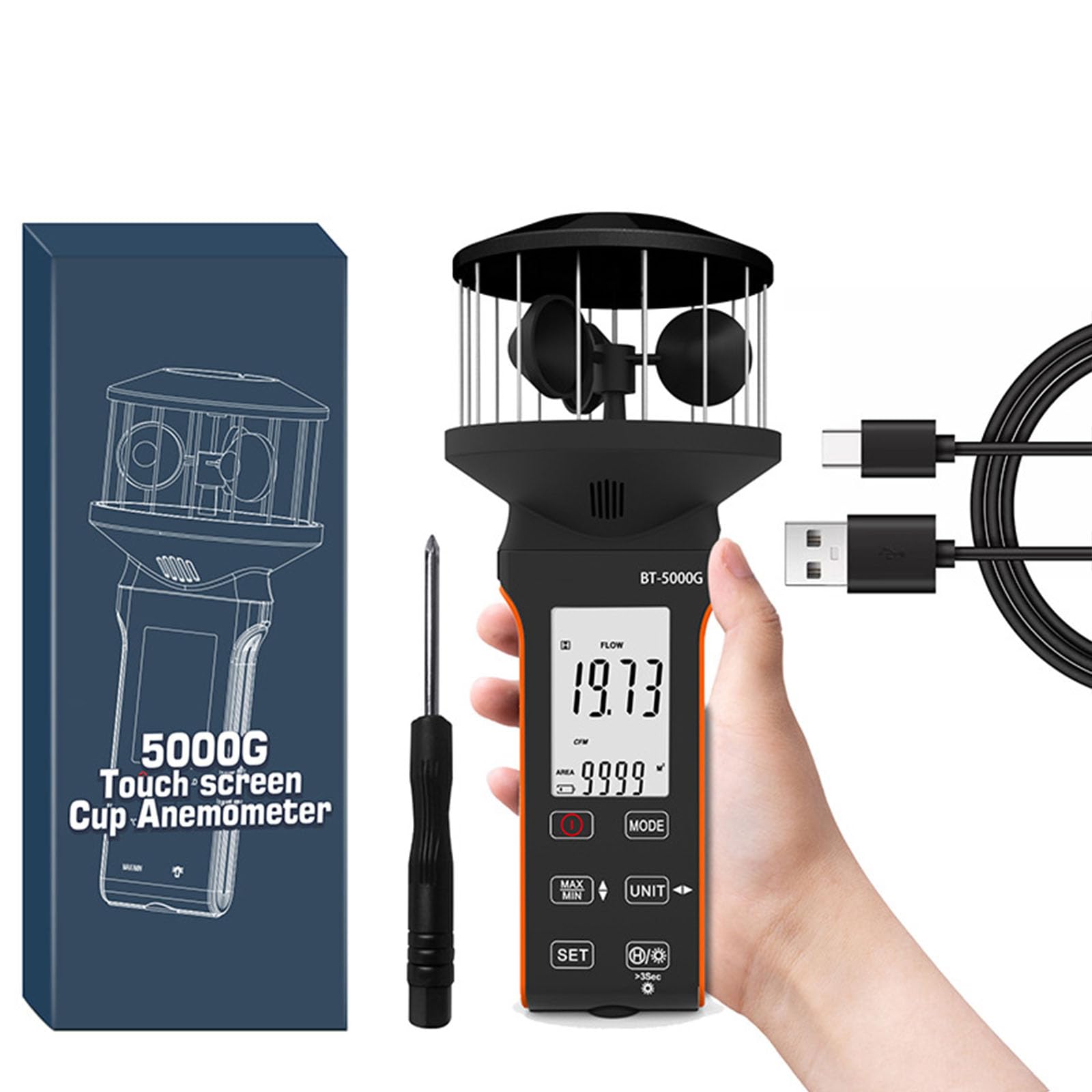 Medidor de ligero con pantalla y función de apagado automático Anemómetro de digital para un fácil funcionamiento Medidor de portátil