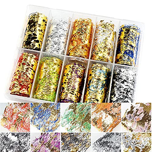 Gold Silver Foil Nail Art Holographic Aluminum Nail Foil Flakes Stickers Nail Sequins 3D Glitter Line Decoration DIY Design Accessories Rainbow Nail Art Supplies Gold Nail Decals