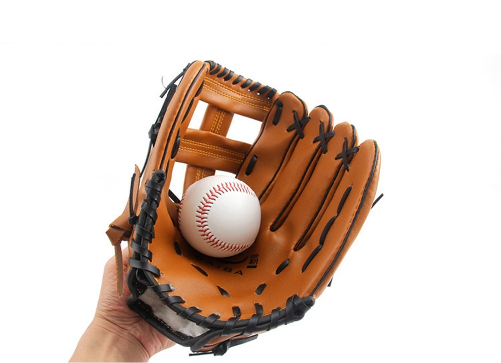 Unisex Guanti da Baseball, Softball, Pelle Outfield Guanto Addensare per Bambini Adulto (Marrone, Asia M)