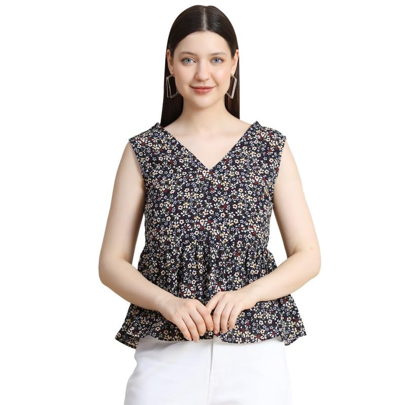 Women's Blue Muslin Floral Peplum Western Top | Winter Top | Western Top | Top for Women | Latest Women Top | Trendy Women Top-image-10