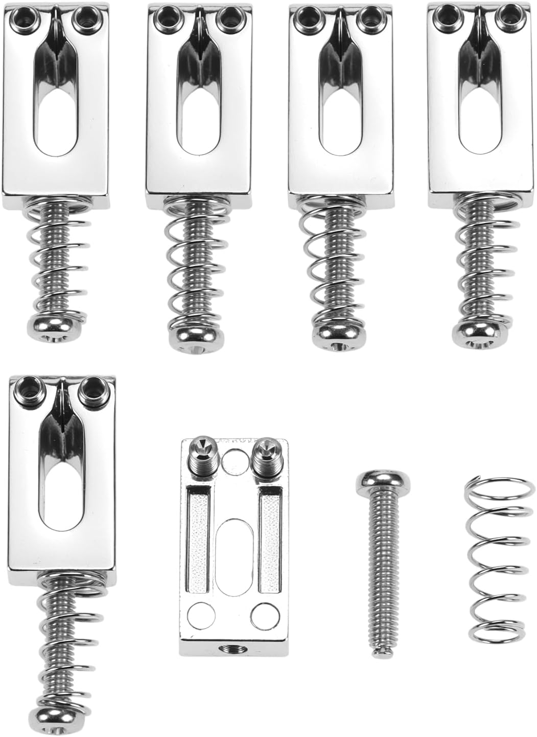 QWORK Guitar Bridge Saddle Set, 6 Pcs Chrome Finish Bridge Saddles for Electric Guitars