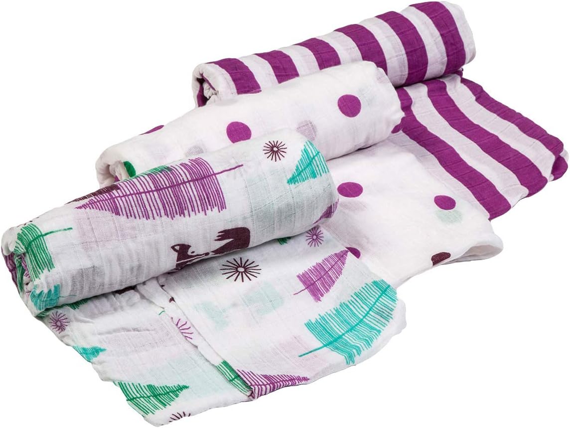 Cutie Bebe Nursery Muslin Swaddle Blanket Set- Large Cotton Receiving Blanket for Newborn, Baby Girl or Boy Unisex, 47" x 47" (3 Pack, Woodland Friends)