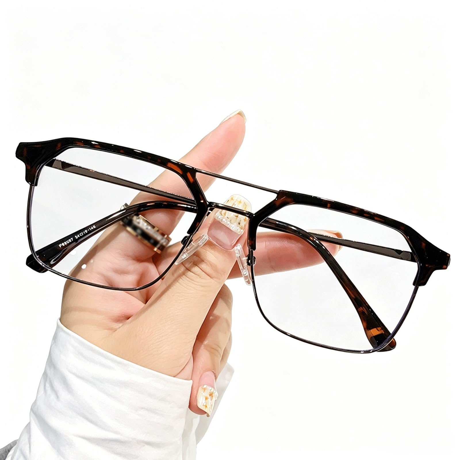 KLJUddGY Metal Eyewear Frames Double Bridge Spectacles for Computer Men Non Prescription Eyeglasses Blue Light Reading Glasses Trendy(Tortoiseshell)