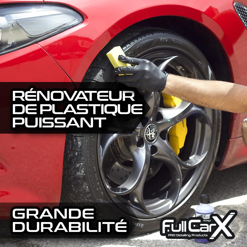 FULLCARX Total Black 5 Litres Super Brillant Pneu Rénovateur Plastique Voiture, Noir Intense Hydratant Protection Durable, Rajeunit Plastiques Moulures Pneus Produit Nettoyage Detailing Professionnel
