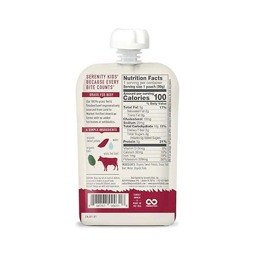 Miniatura 2 de Serenity Kids Bolsas de comida para bebés de 6 meses hechas con carnes de origen ético y verduras orgánicas bolsa de 35 onzas sin BPA carne de res