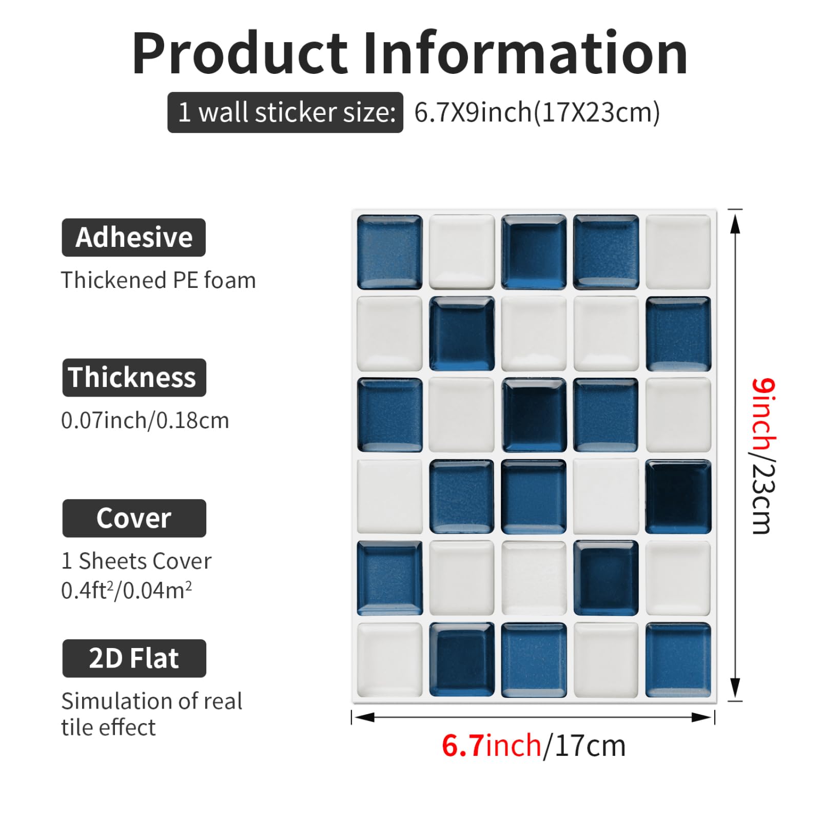 Adhesivos para Azulejos de 17x23 cm, Color Azul y Blanco, para baño y Cocina. Vinilo Autoadhesivo Impermeable y Resistente al Aceite, Ideal para la decoración del hogar.