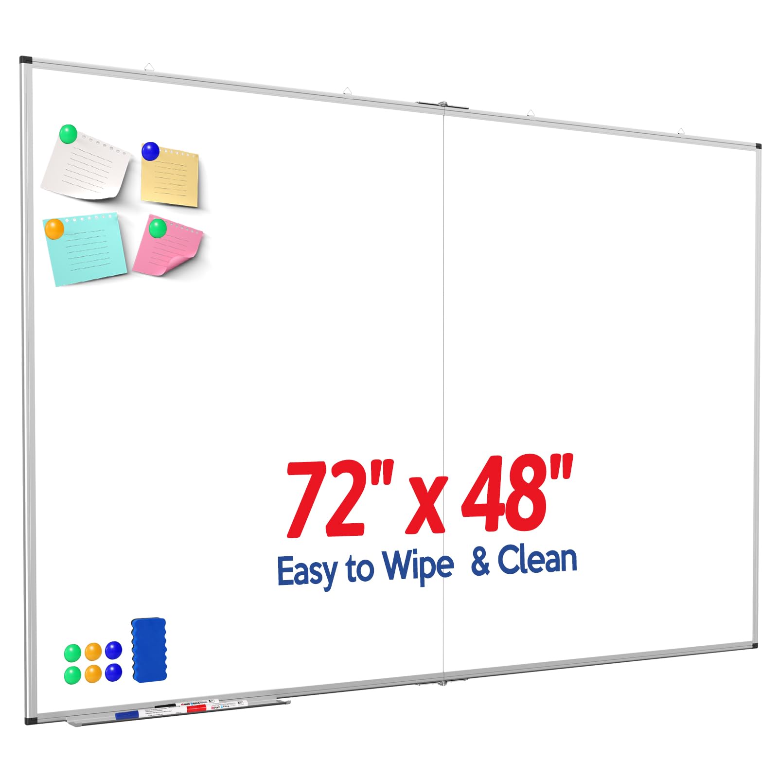 Large Whiteboard, Double Magnetic White Board for Wall, Dry Erase Whiteboard for Office Home & School (Silver, 72x48 inch)
