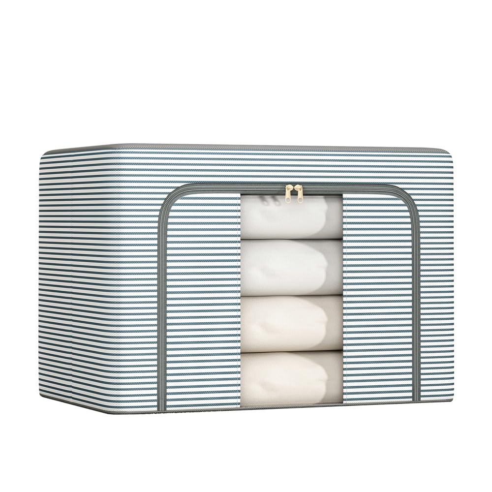 Clothes Storage Organizer,Bairy Foldable Non-woven Fabric Clothing Storage Bins with Zippers and Double Visable Window,Large Capacity Cloth Container Box for Clothes,Toys and Quilts (50*40*33/66L)