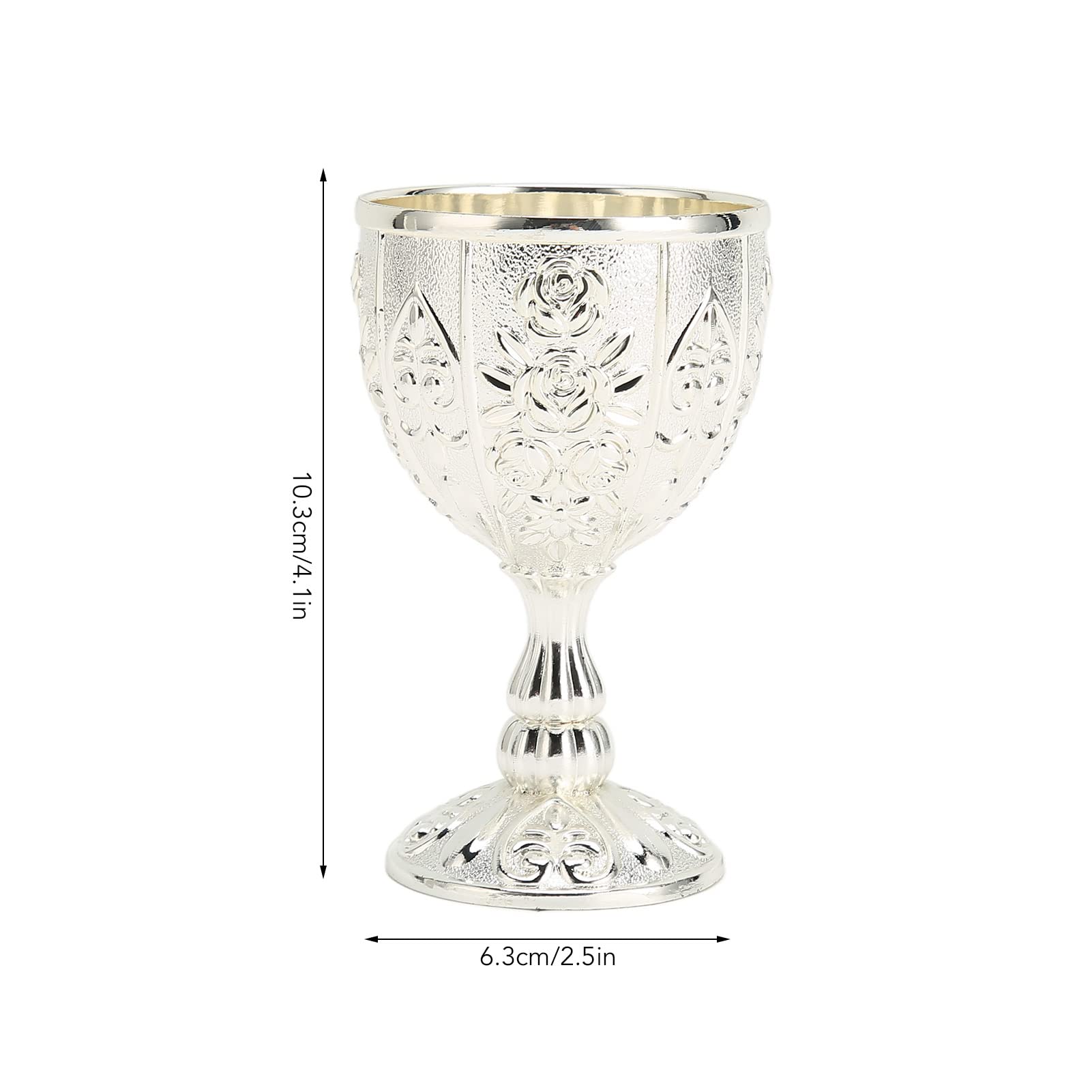 Metal Embossed Wine Cup Vintage Chalice Wine Goblet Royal Medieval Small Size Wine Drinking Cup for Bar, Home (Silver)