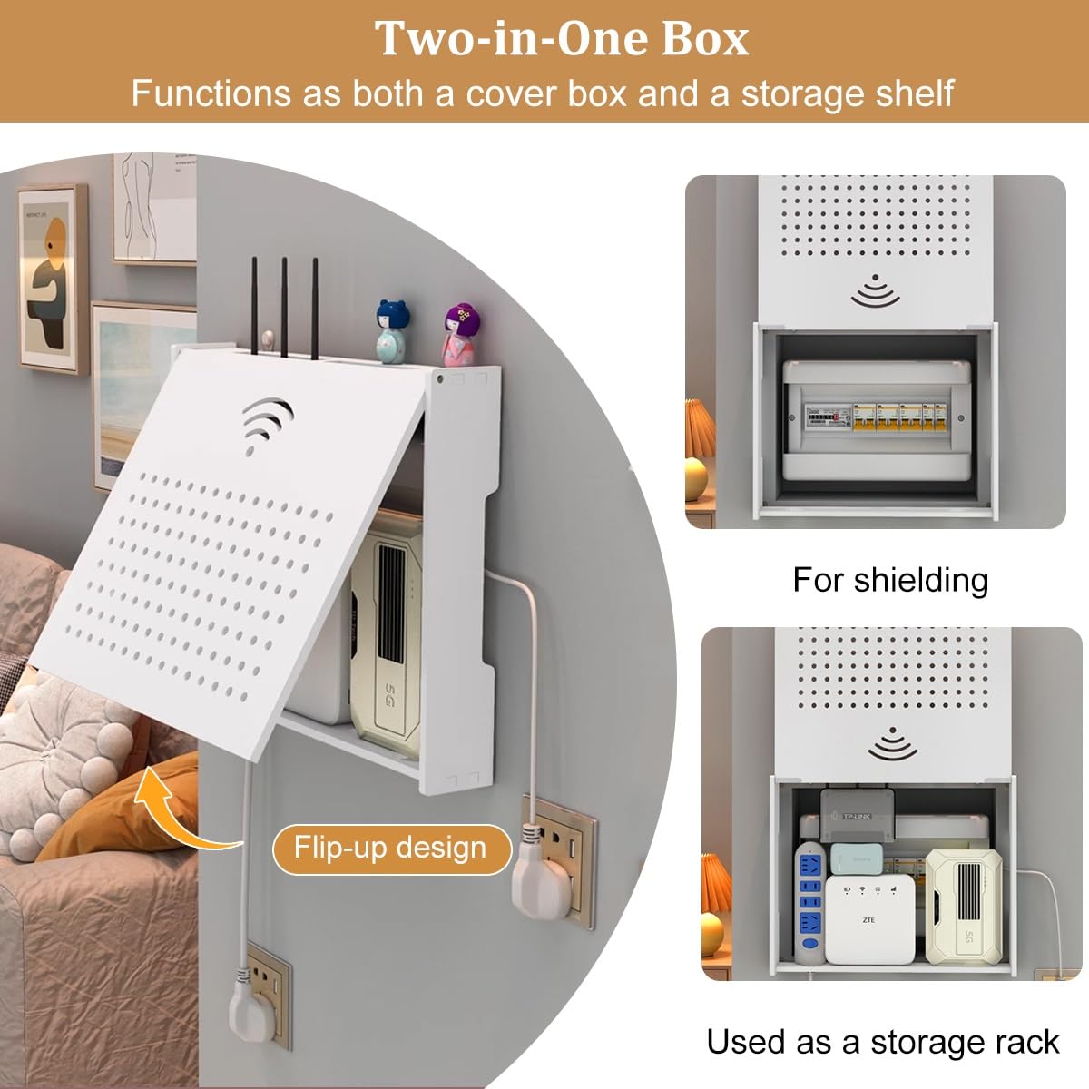 Parete WiFi Box Hider, Power Strip Protector Shelf, Organizer PVC per modem e router, soluzione salvaspazio per armadio per casa e ufficio
