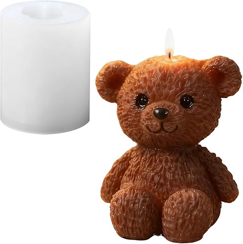 Moldes de silicona para velas, moldes de silicona de oso encantador 3D, diseño de ambiente acogedor, inodoro, sin BPA, lindos moldes de silicona de