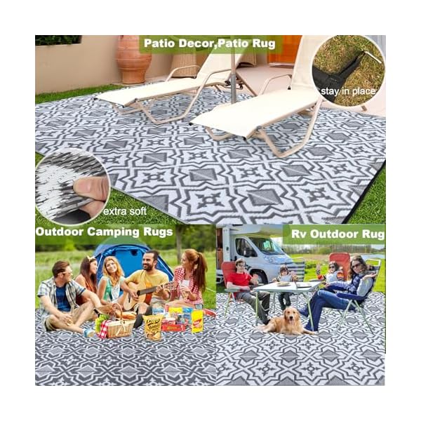 Outdoor Rugs 9x12 for Patios Clearance ,Waterproof Patio Rug, Rv Outdoor Mats, Plastic Straw Camping Rugs for Outside, Grey Lightweight Area Rug for Backyard, Deck, Picnic,Beach,Pool.. (9' x 12' Gray) - Image 6