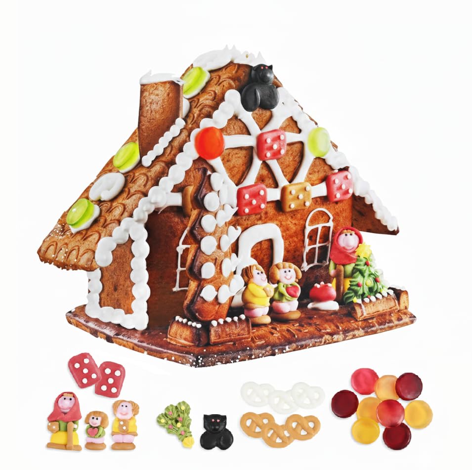Gingerbread House Kit For Kids And Adults – DIY Christmas Decorating – Pre-Baked 32 Ounce Kit With 7 Pre-Cut Panels, Icing And Candies – Easy Assembly, No Baking Needed