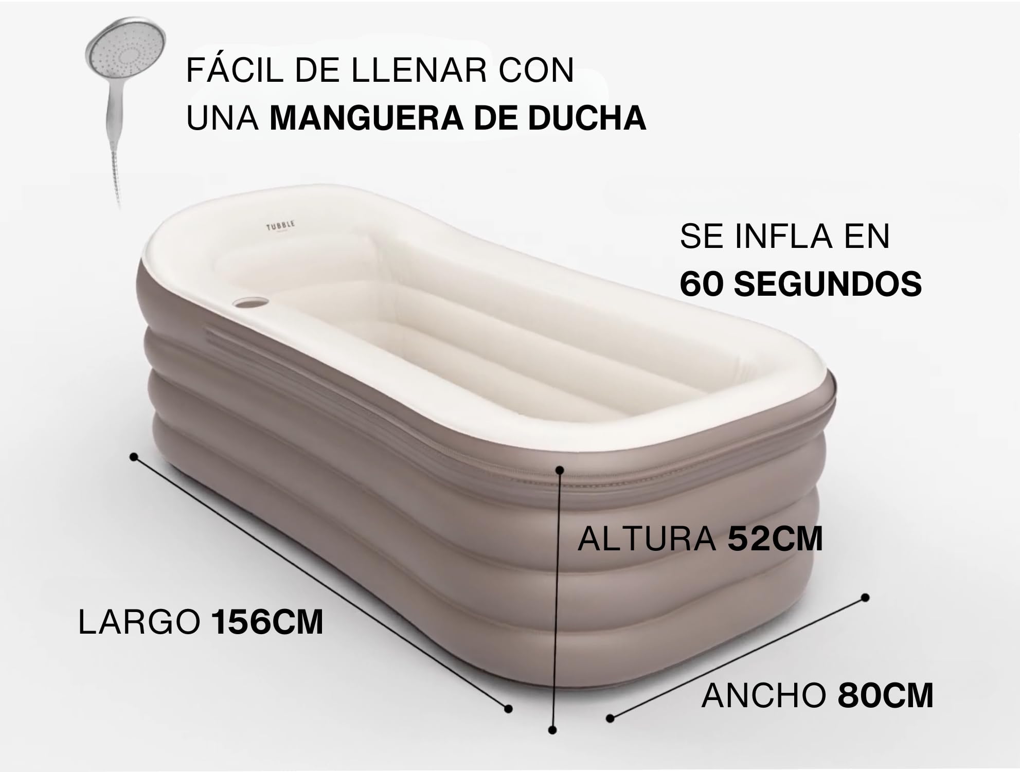 Tubble® Royale Bañera Inflable Adulto Ambient Taupe 255 L - Spa Portátil Baño Caliente y Hielo, Montaje en 1 Min, Relajación, Hasta 188 cm, Uso Interior y Exterior
