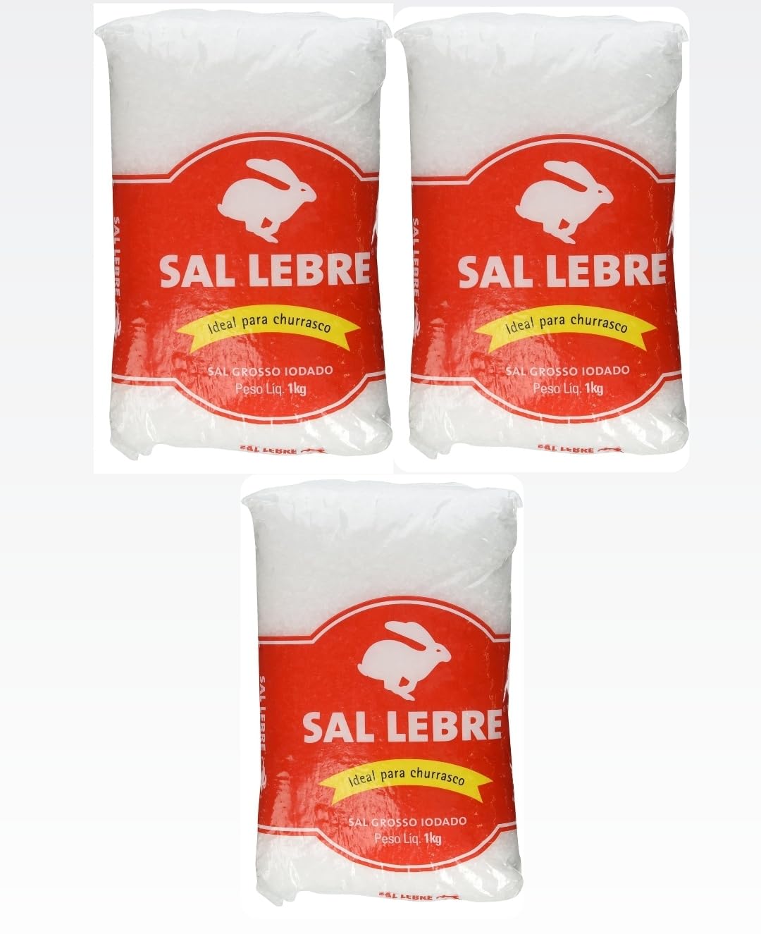 Sal Grosso Brasileiro Marinho Iodado para Churrasco Lebre 1 Kg - 32.27 Ounce - Pack of 3 - Brazilian Salt