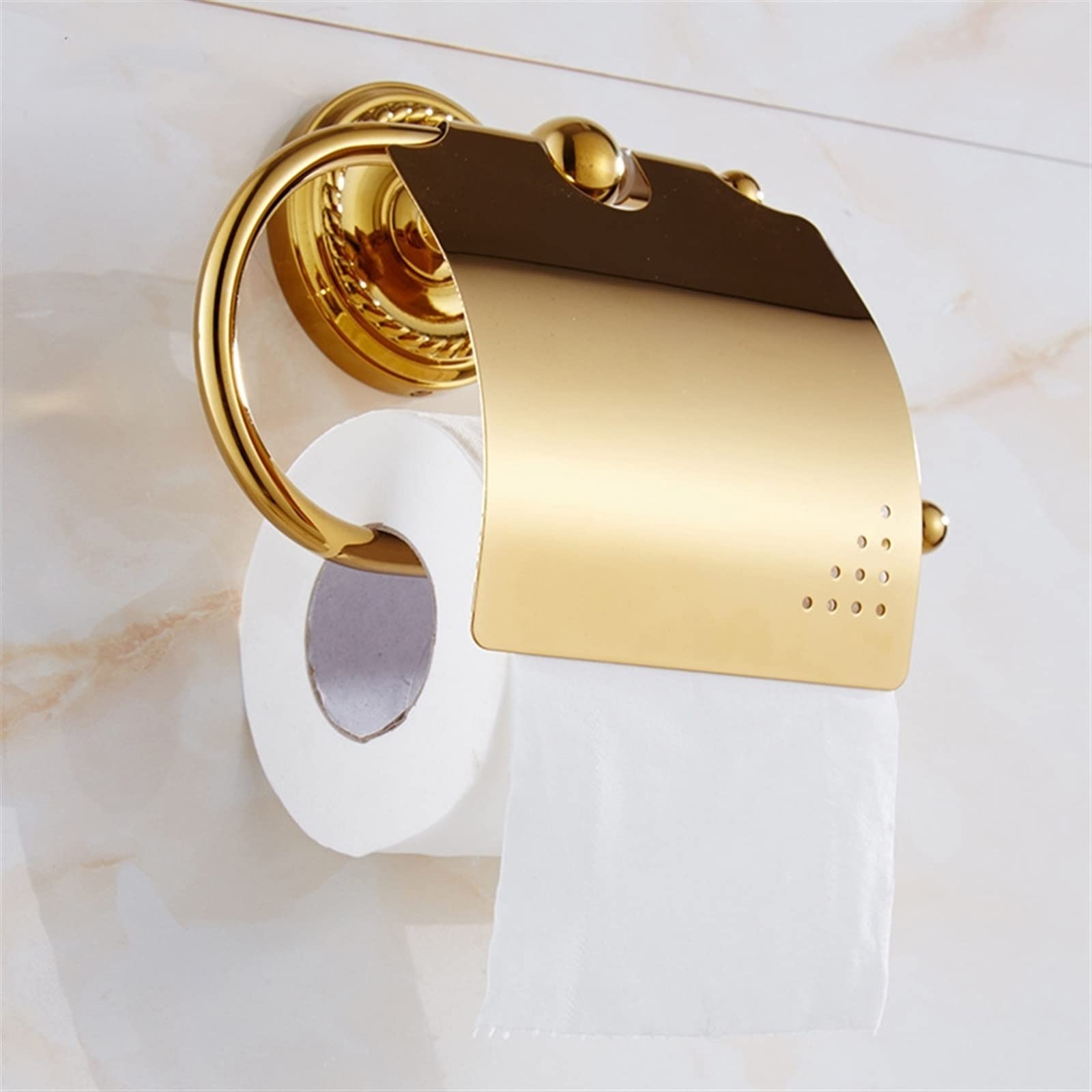 BIVOO Kreativer europäischer Stil Badezimmer Toilettenpapierbox Wasserdichter Papierhandtuchhalter Messing Golden/Roségold Toilettenpapierhalter (Color : Gold)