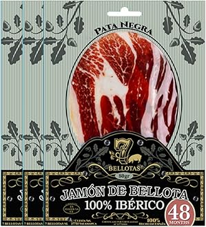 7 BELLOTAS 100% Iberico Ham | Made From Acorn Fed Iberico Pigs and Natural Curation Process | Spanish Jamon Pata Negra | Jamon Iberico Bellota | 48 Months (Sliced 3 X 80 gr.)