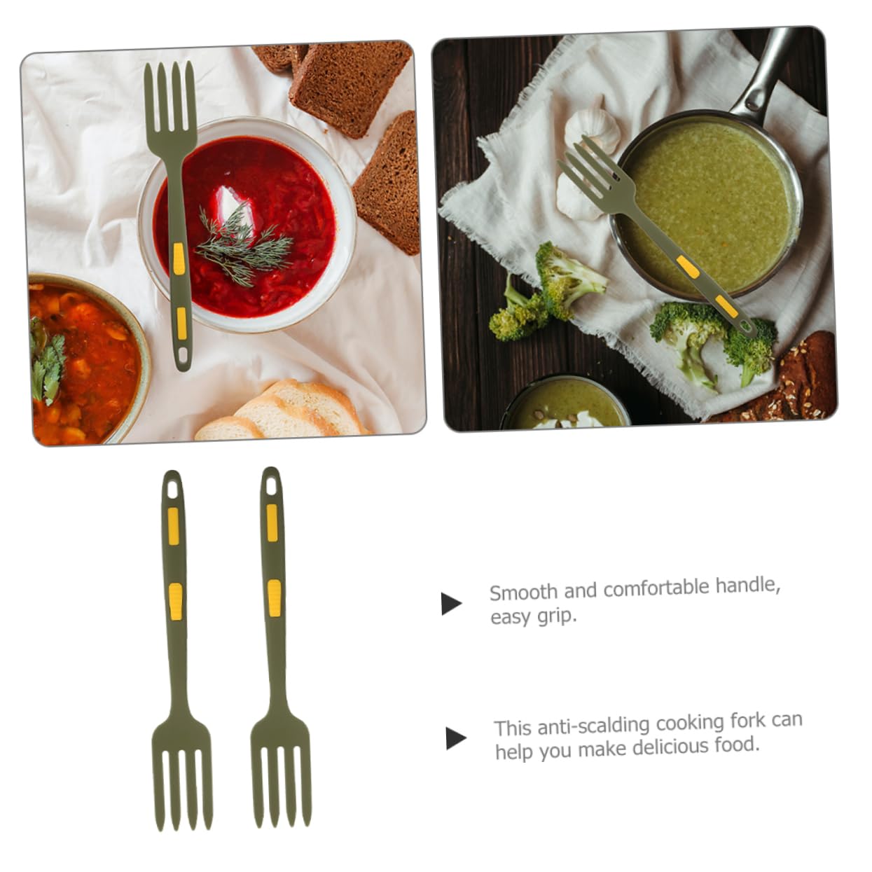 COLLBATH 2pcs Kitchen Pasta Fork Noodle Fork Food Fork Salad Mixing Forks Flexible Cooking Fork Large Cooking Fork Kitchen Fork Kitchen Supply Stir Fork Soft Forks Whisk Green