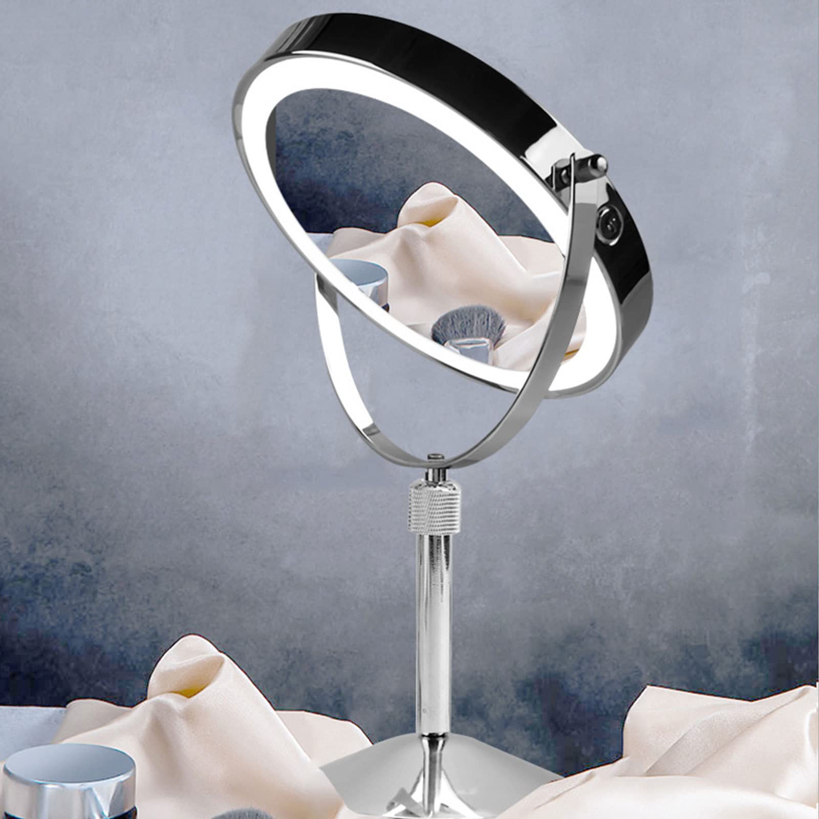 Espejo de Maquillaje Iluminado Recargable de 7 '' con elevación y Aumento, Espejo cosmético de encimera Redondo Ajustable para tocador, tocador, baño, Ampliación a Doble Cara,1X/3X