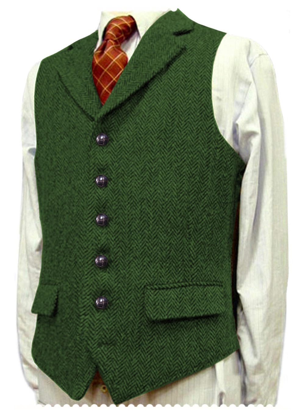JiaoyunshiMen's Herringbone Tweed Suit Vest Casual Wool Blend Waistcoat Sleeveless Jacket