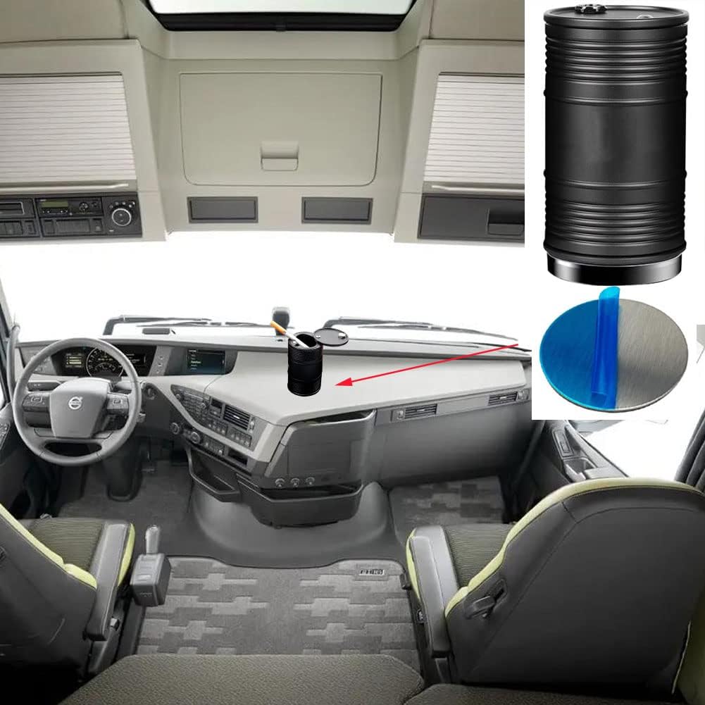 Car Ashtray, Aluminum Alloy + Magnet, Modern Style, Black, Magnetic Base, With Lid