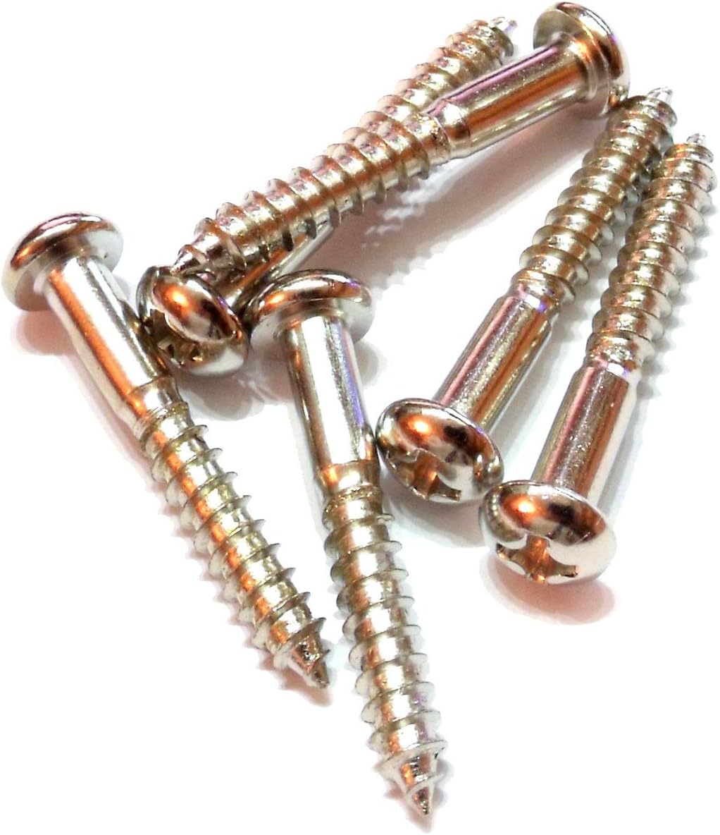 6x Guitar bridge or tremolo fixing screws dome head in chrome 3.5mm x 25mm