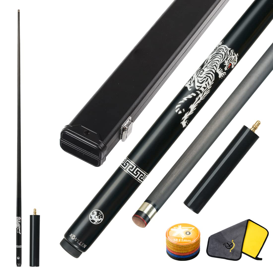 KONLLEN Snooker Cue Carbon Fiber Cue Hand-Made Inlay Billiard Cue with 10.2mm Tip Snooker Cue Stick Kit (Including Extension Cue Case Pool cue tip and Pool cue Cleaner)