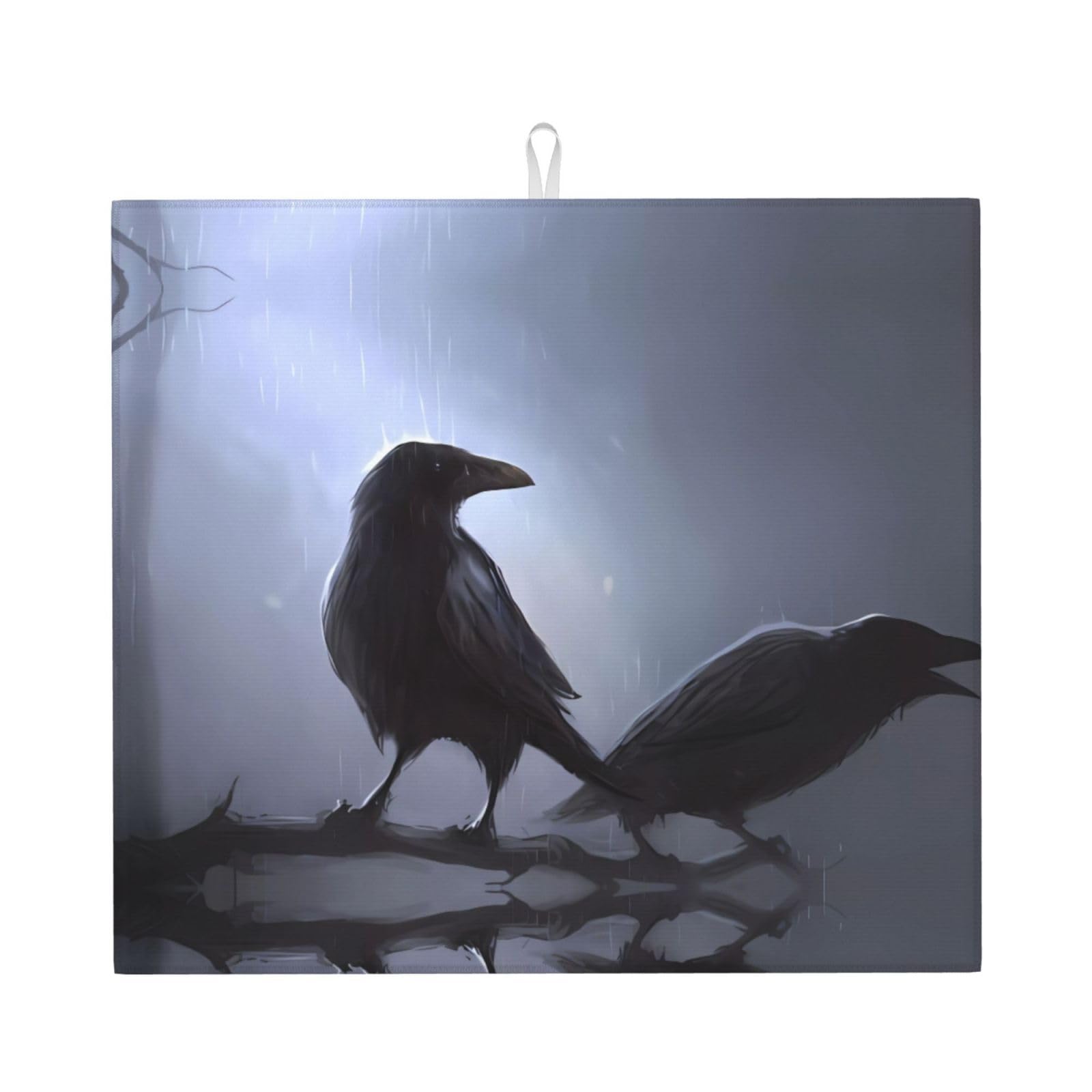 WHJSSF Ravens Prints Kitchen Drying Mat – Absorbent Dish Throw for Countertops, Quick-Dry Non-Slip Layer with Stylish Prints, Ideal Housewarming Gift