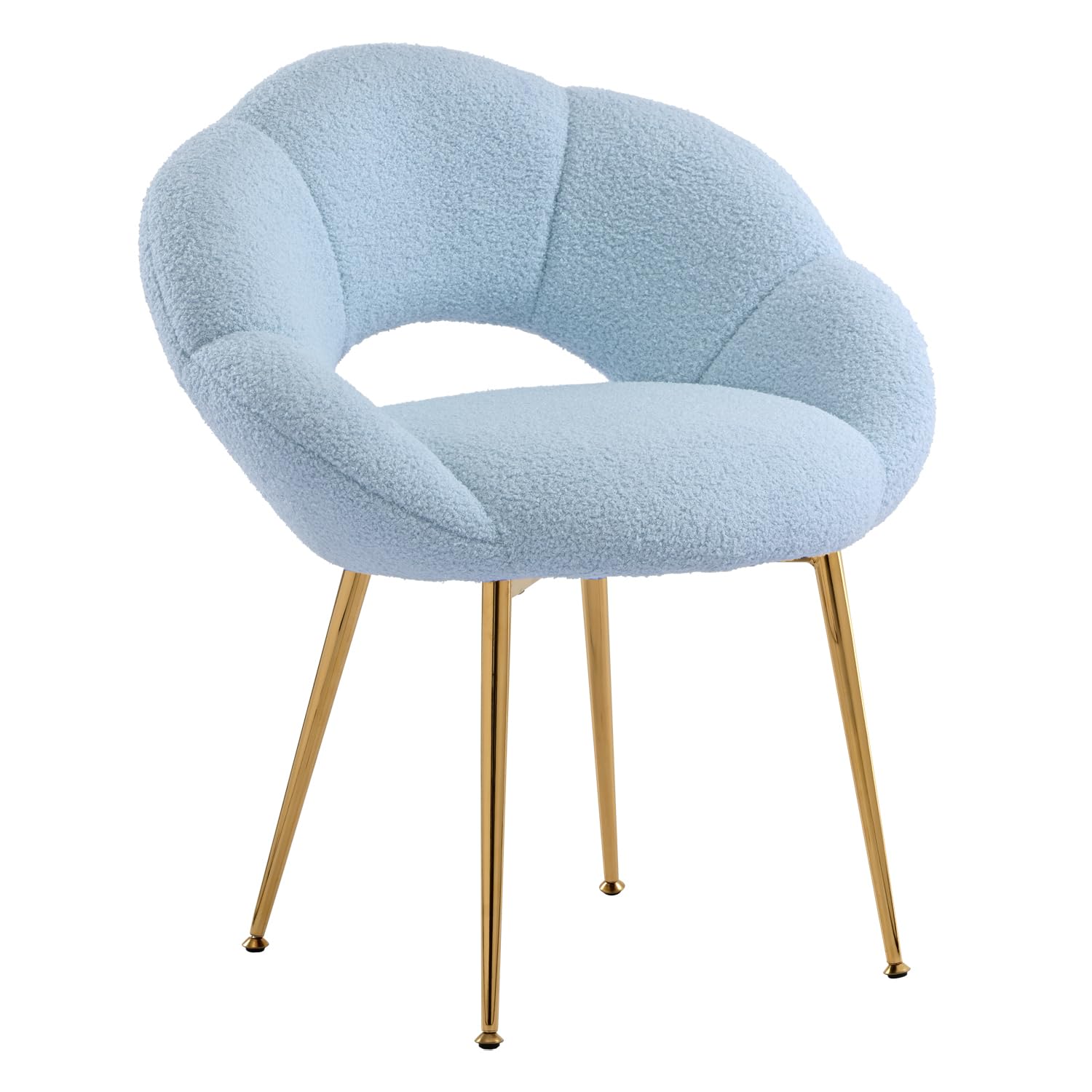 Sedia da toeletta in tessuto Teddy, poltrona relax e da lettura, a forma di fiore, poltrona lounge per studio, camera da letto, soggiorno, balcone (tessuto Teddy, azzurro)