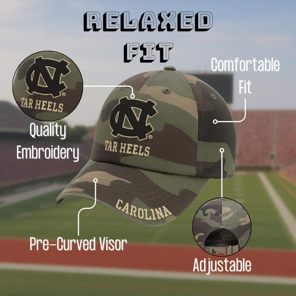 Officially Licensed UNC Hat Classic Tar Heels Camouflage Adjustable University North Carolina Relaxed Fit Cap