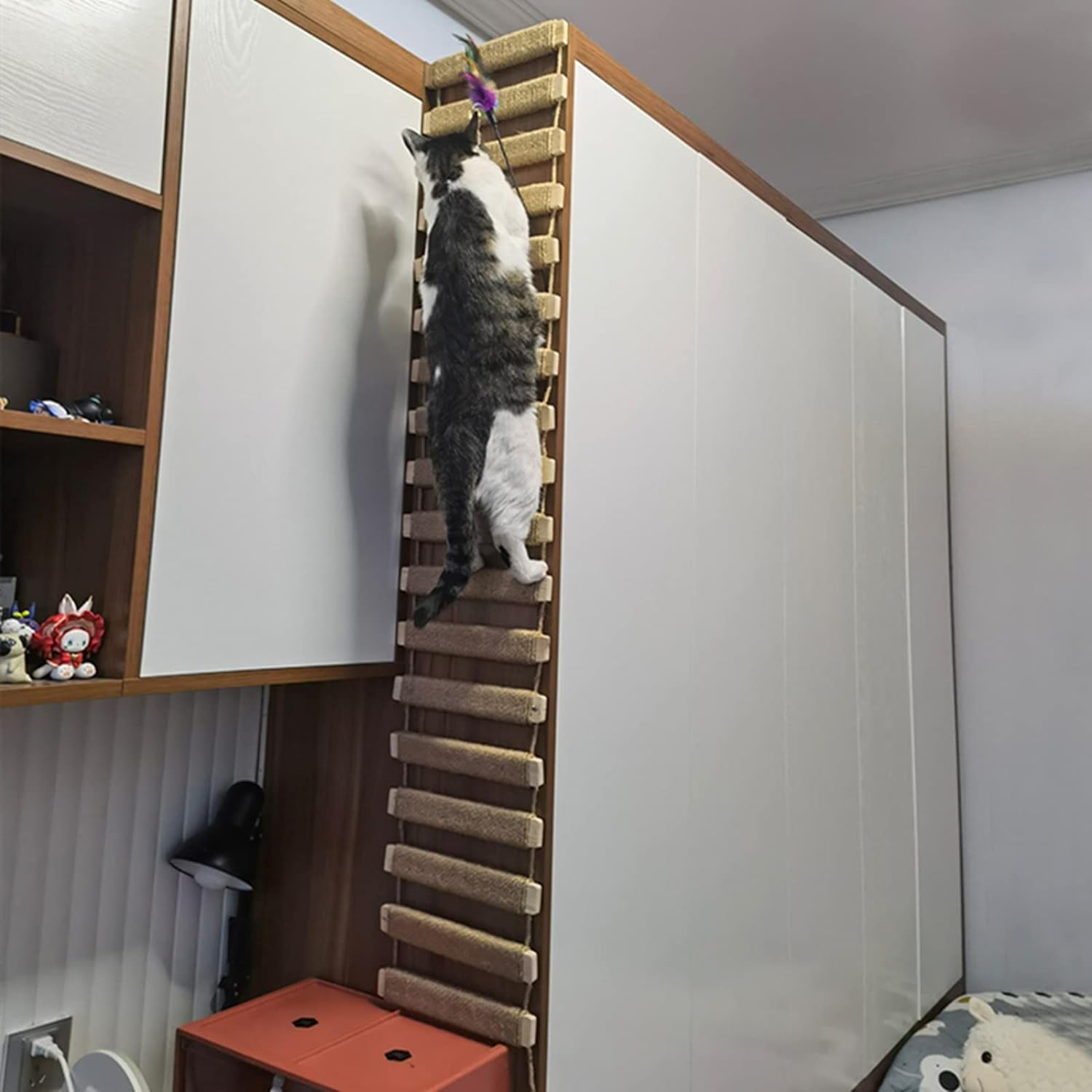 Cat Climbing Kit - Sisal Rope Cat Bridge, Cage Ladder, Scratcher & Step Platform Tower, Cat Ladder