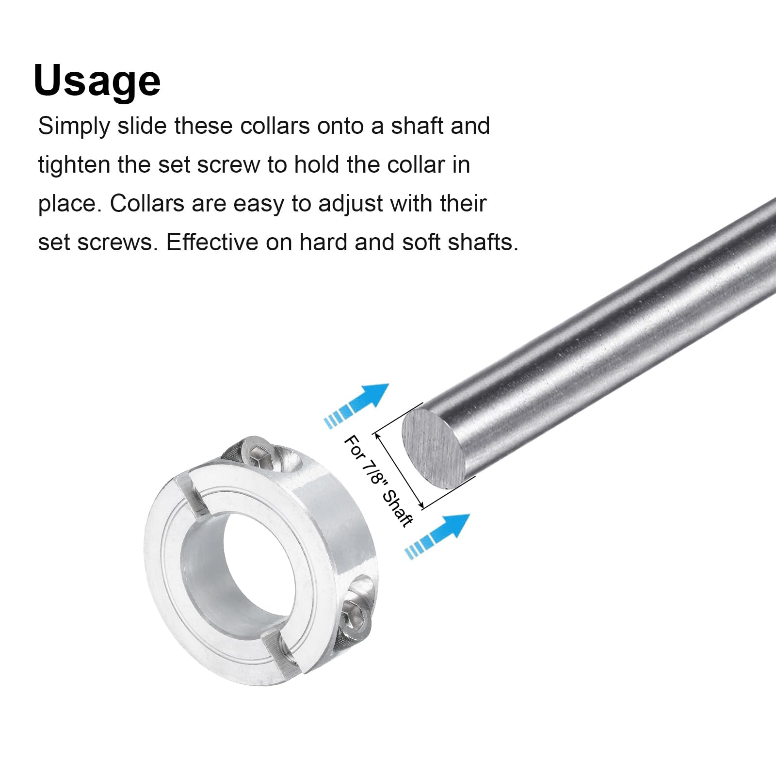 Uxcell 2Pcs Double Split Clamp-On Shaft Collar For 1-5/8" Shaft, Two-Piece Clamping Collar 2-5/8