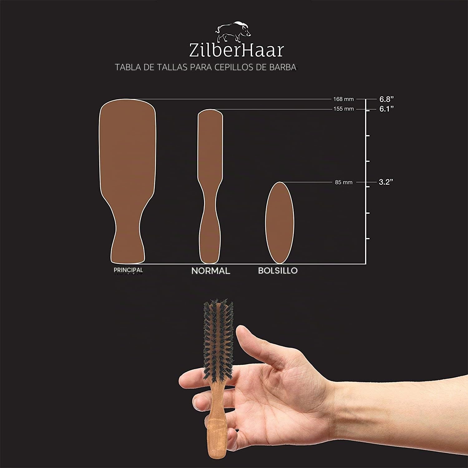 ZilberHaar - Kit de cuidado de la barba - 1 cepillo para barba + 1 cepillo de bolsillo + 1 accesorio de limpieza - 100% cerdas de jabalí auténtico suave de segundo corte - Set de regalo para hombres