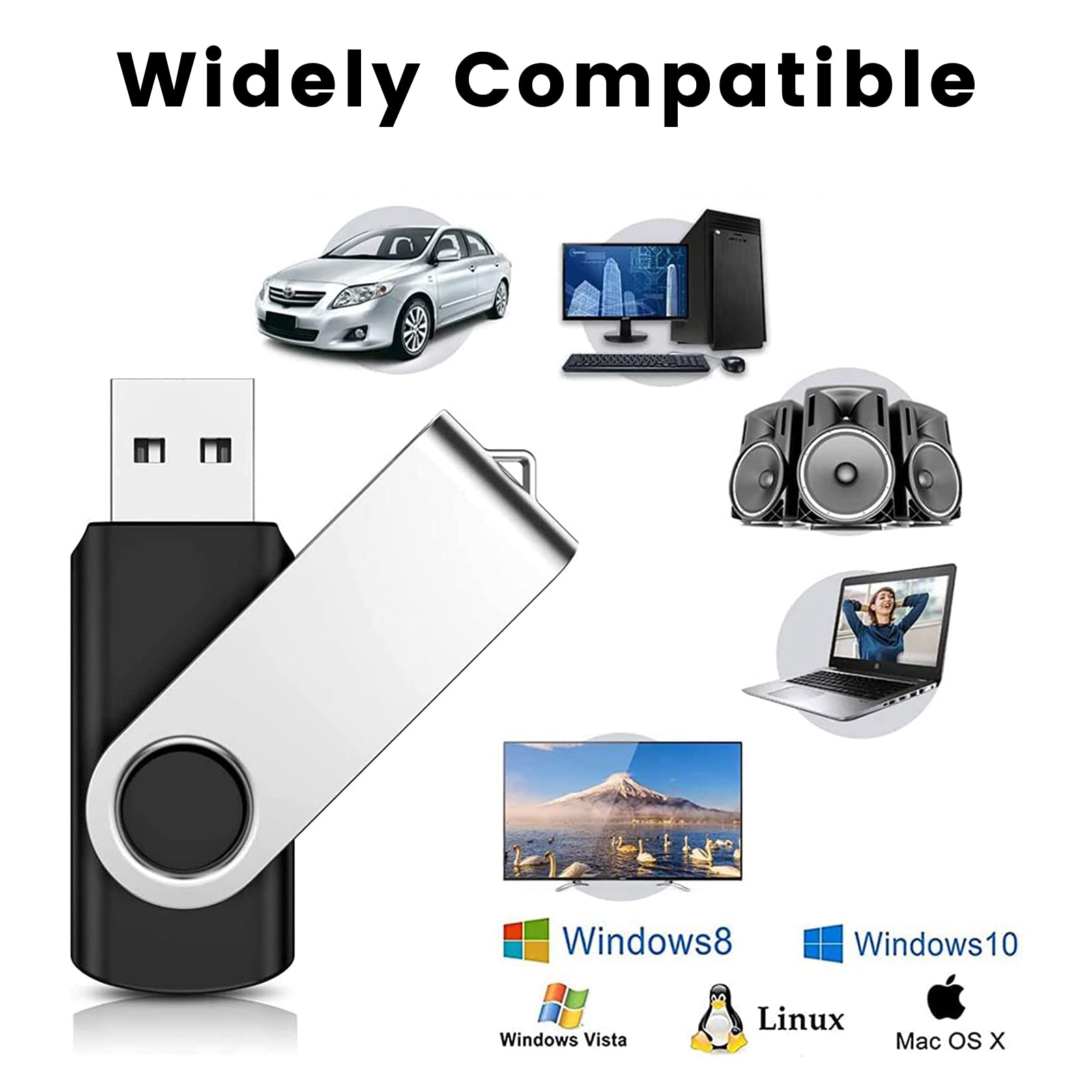 AreTop USB-Sticks, 8 GB, Flash-Laufwerk, 10 Stück, drehbares Design, mit LED-Anzeige für Computer/Tablet/Laptop/Auto/TV (10 verschiedene Farben mit Schlüsselband)