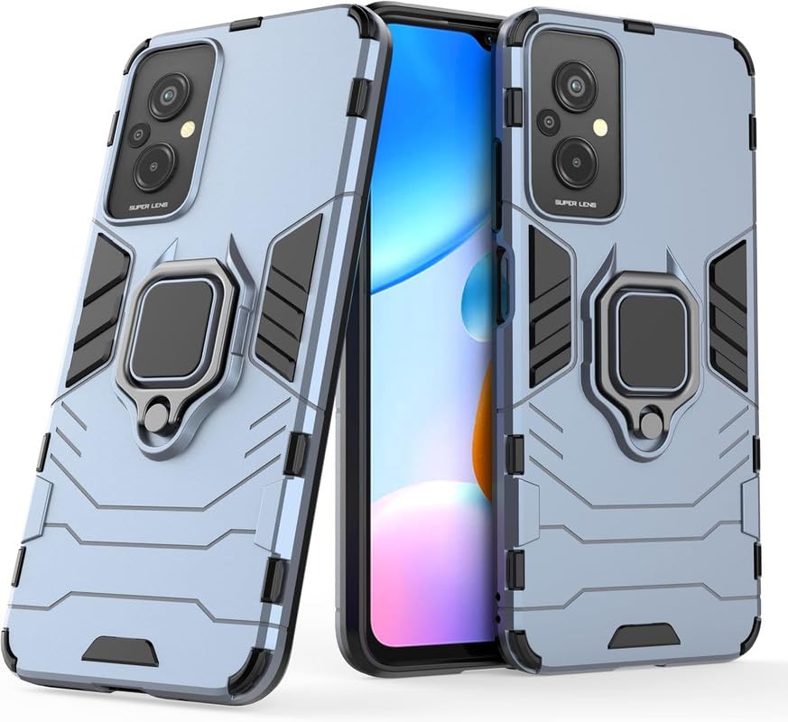 Image of Shockproof 360 Rotation Ring Holder Kickstand Hard Back Cover for Xiaomi Poco M4 5G - (Robot, Blue)