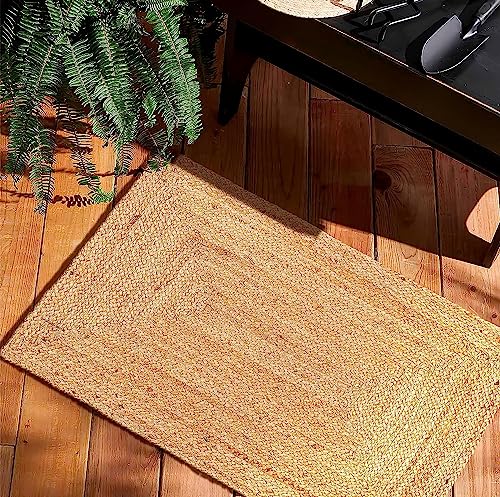 Tapete rectangular tejido a mano de yute natural 2'x3' miniatura 6