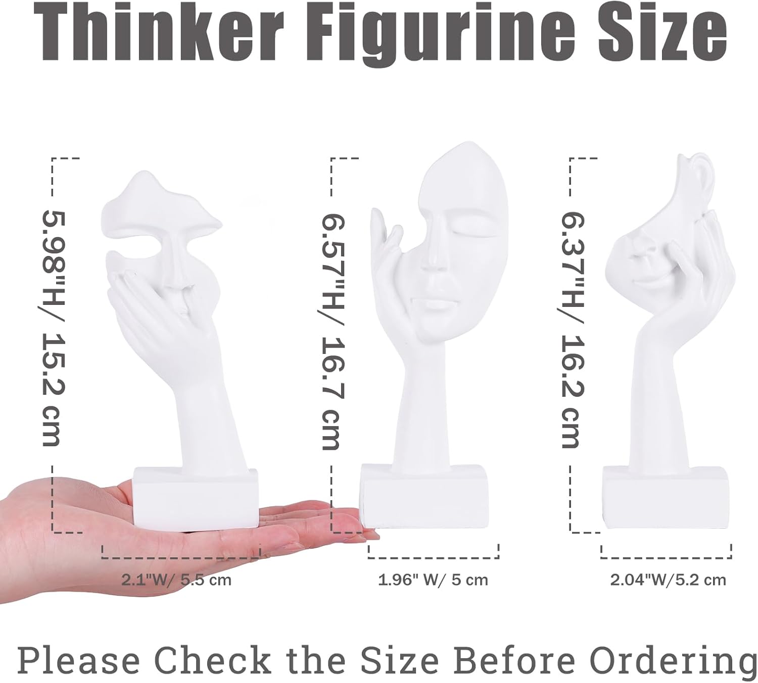 3 Pcs Thinker Small Statue Set - White Art Abstract Home Accent Figurines for Decor Woman Apartment Bookshelf Floating Shelf Coffee Table Office Desk Bathroom Counter Decor (3 Pcs White, 6")