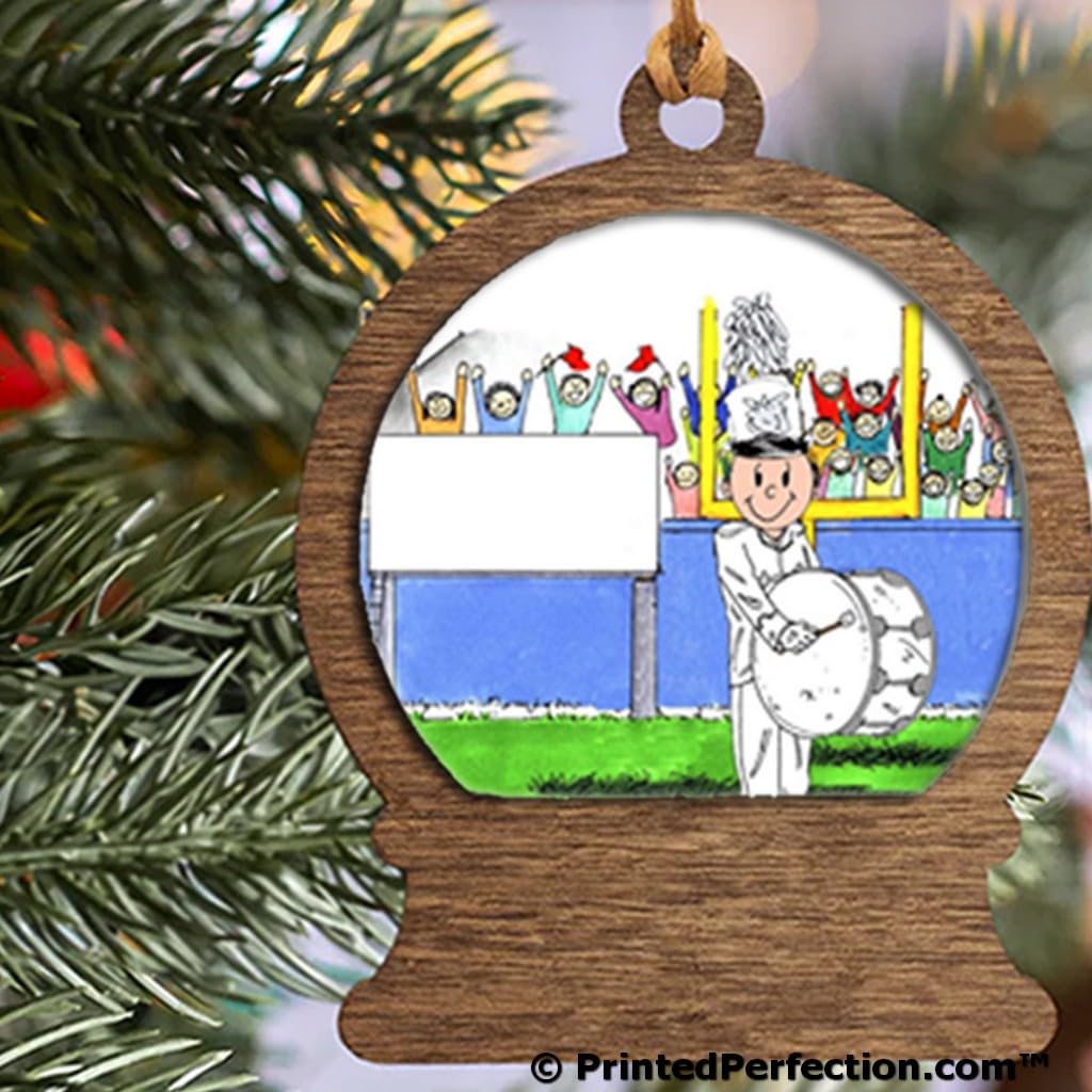 PrintedPerfection.com Personalized Band, Bass Drum - Male Wooden Snow Globe Shaped Christmas Ornament