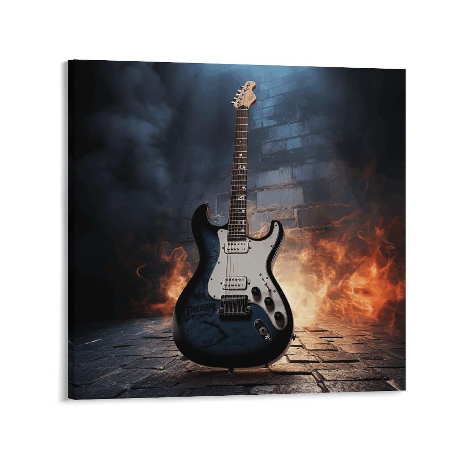 KLOPH Electric Guitar Canvas Wall Art for Living Room 10x10inch Modern Artwork Painting for Bathroom Hanging Canvas Prints Aesthetic Wallart for Bedroom Kitchen Office Wall Decor